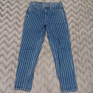 American Eagle Womens Size 2 Blue Striped Denim Mom Jeans